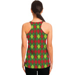Green And Red Christmas Argyle Print Women's Racerback Tank Top