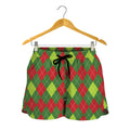 Green And Red Christmas Argyle Print Women's Shorts