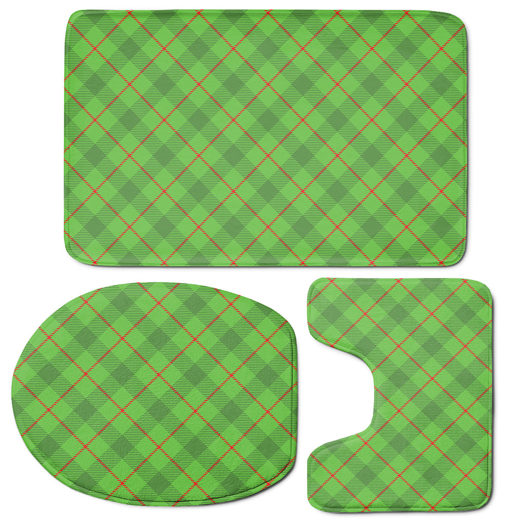 Green And Red Plaid Pattern Print 3 Piece Bath Mat Set