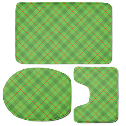 Green And Red Plaid Pattern Print 3 Piece Bath Mat Set
