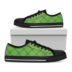Green And Red Plaid Pattern Print Black Low Top Shoes