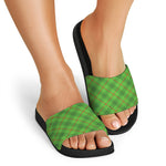 Green And Red Plaid Pattern Print Black Slide Sandals