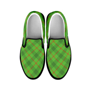 Green And Red Plaid Pattern Print Black Slip On Shoes