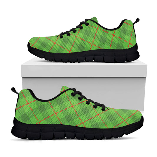 Green And Red Plaid Pattern Print Black Sneakers