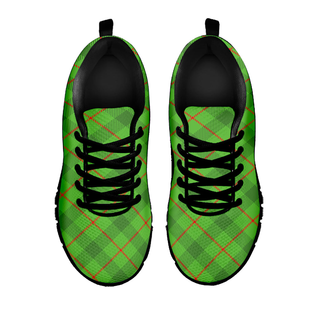 Green And Red Plaid Pattern Print Black Sneakers