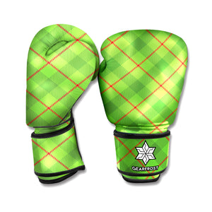 Green And Red Plaid Pattern Print Boxing Gloves