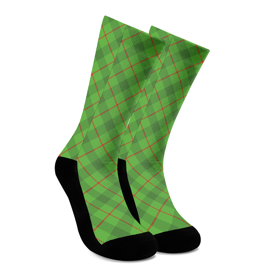 Green And Red Plaid Pattern Print Crew Socks