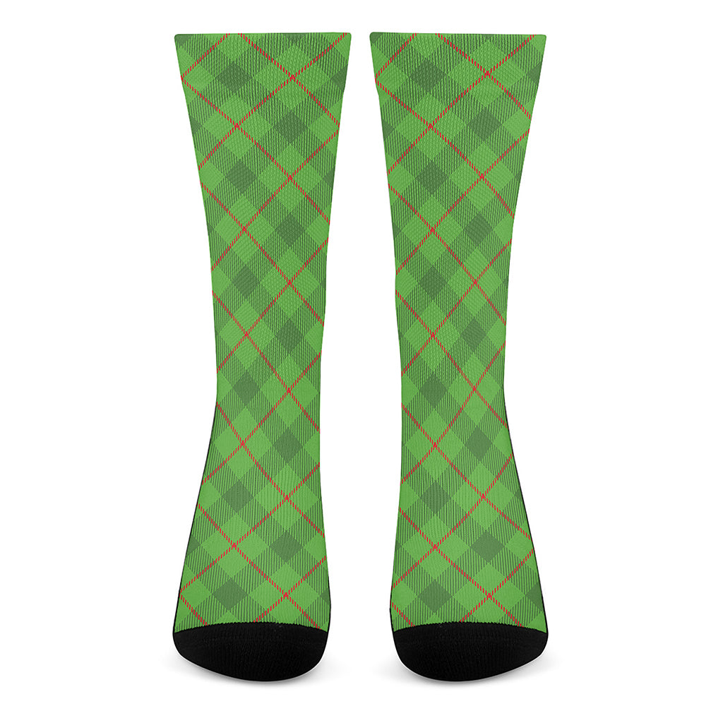 Green And Red Plaid Pattern Print Crew Socks