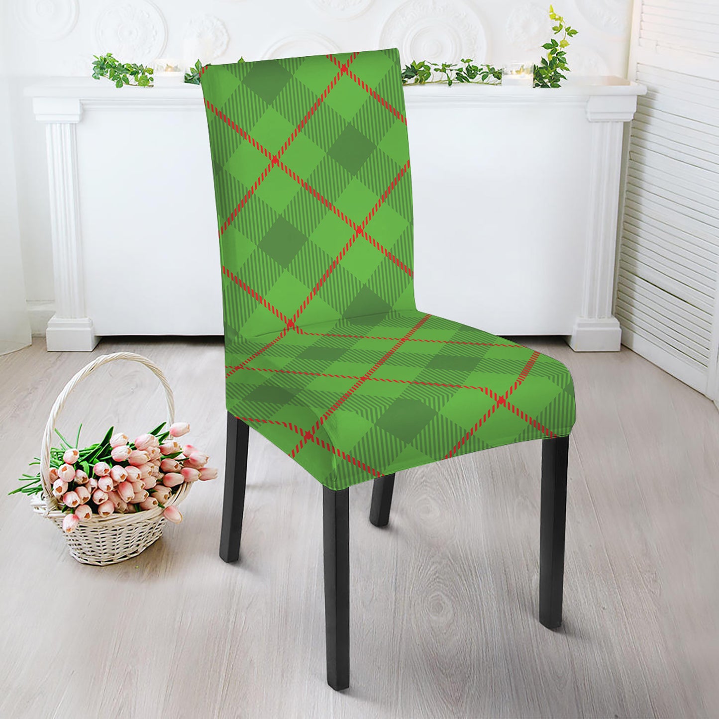 Green And Red Plaid Pattern Print Dining Chair Slipcover