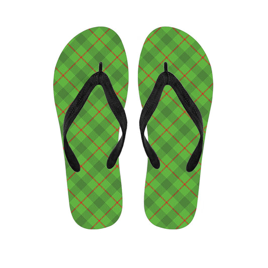Green And Red Plaid Pattern Print Flip Flops
