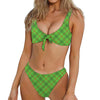 Green And Red Plaid Pattern Print Front Bow Tie Bikini