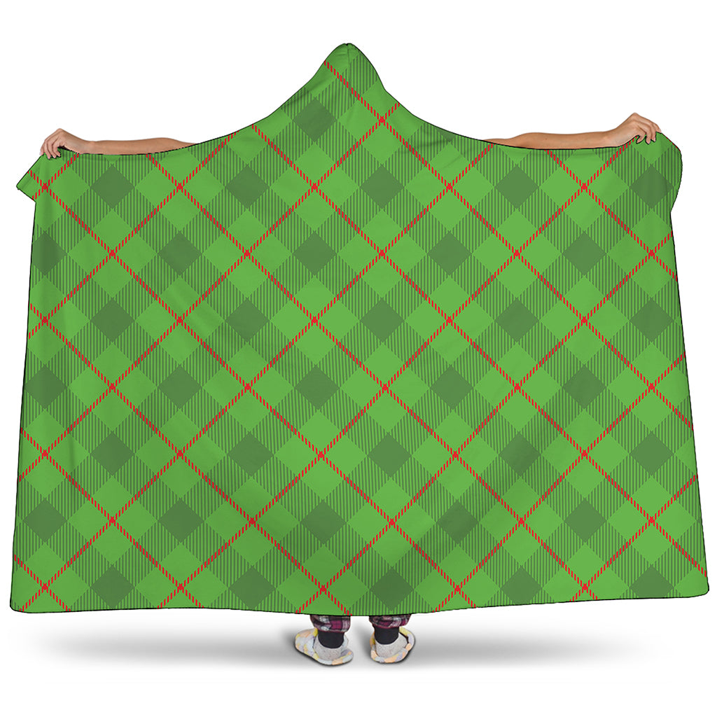 Green And Red Plaid Pattern Print Hooded Blanket