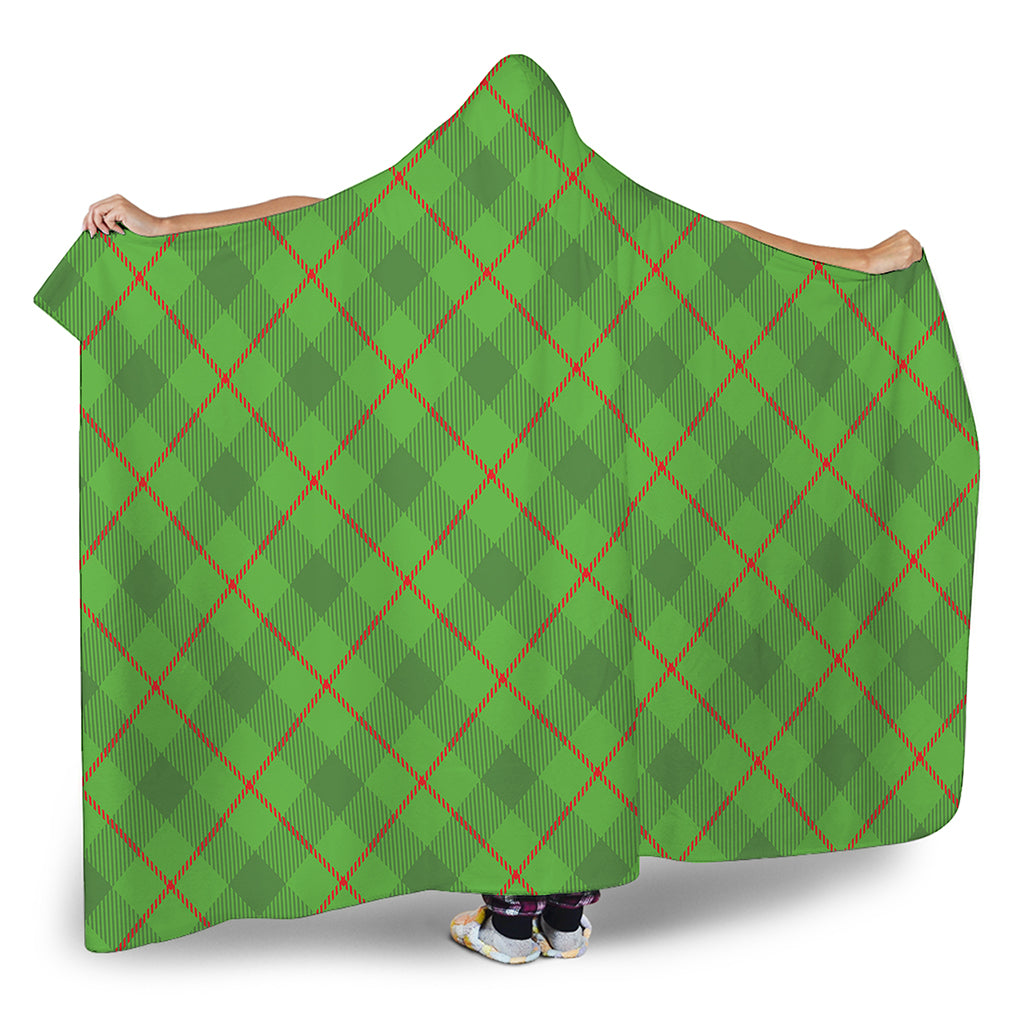 Green And Red Plaid Pattern Print Hooded Blanket