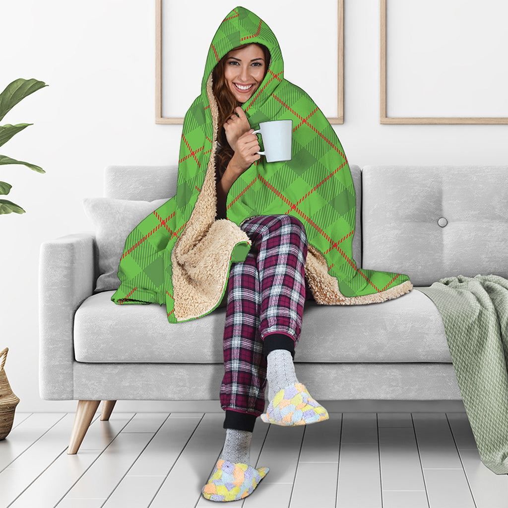 Green And Red Plaid Pattern Print Hooded Blanket