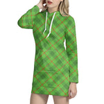 Green And Red Plaid Pattern Print Hoodie Dress