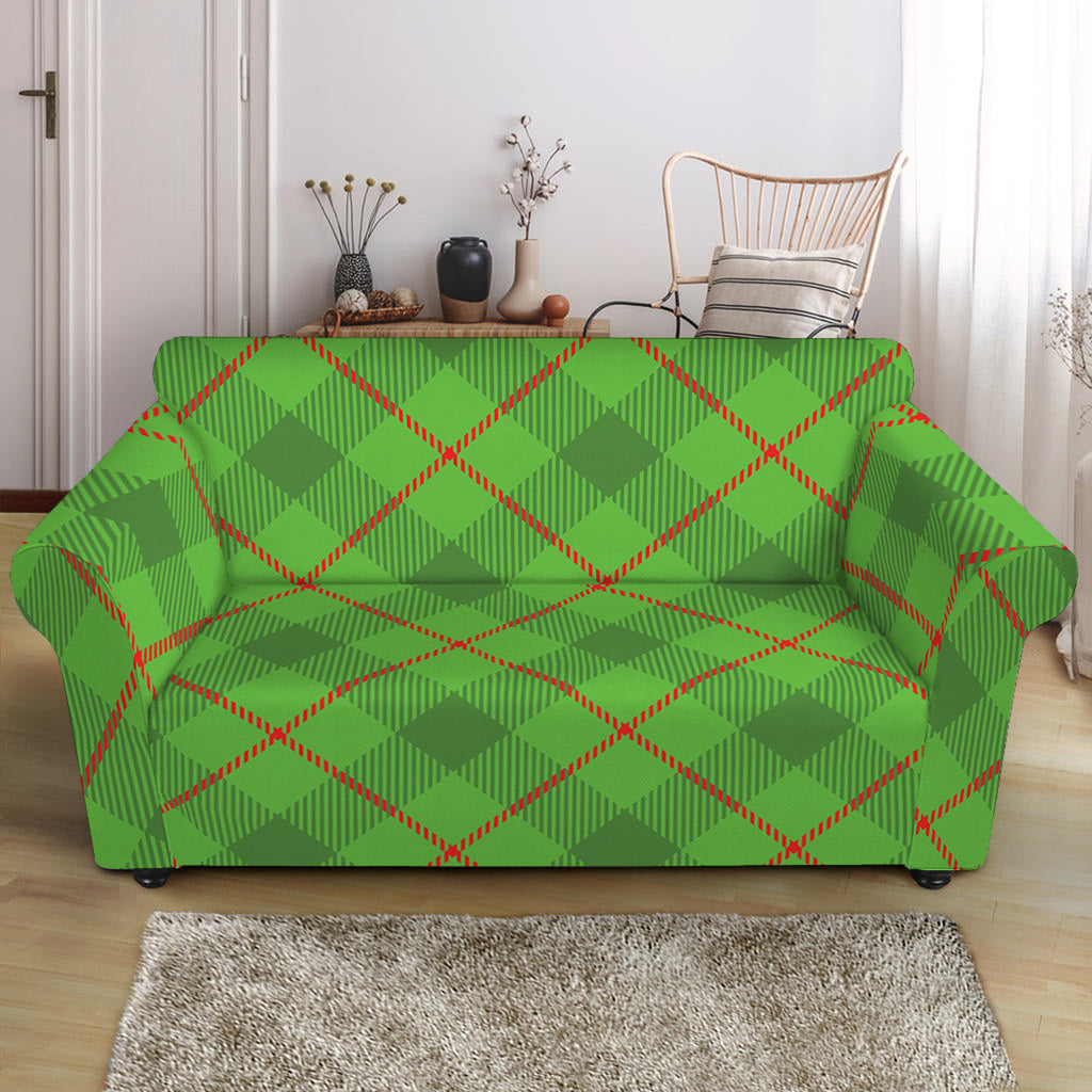 Green And Red Plaid Pattern Print Loveseat Slipcover