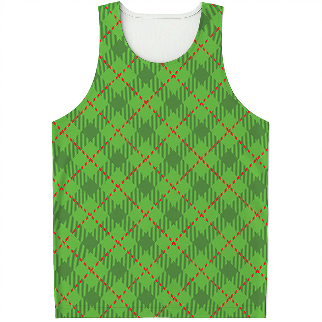Green And Red Plaid Pattern Print Men's Tank Top