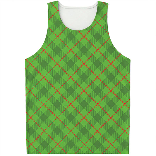 Green And Red Plaid Pattern Print Men's Tank Top