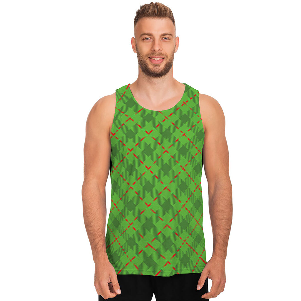 Green And Red Plaid Pattern Print Men's Tank Top