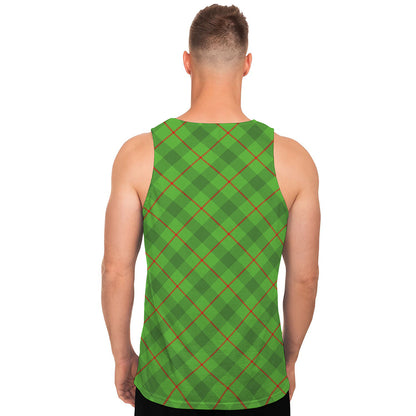 Green And Red Plaid Pattern Print Men's Tank Top