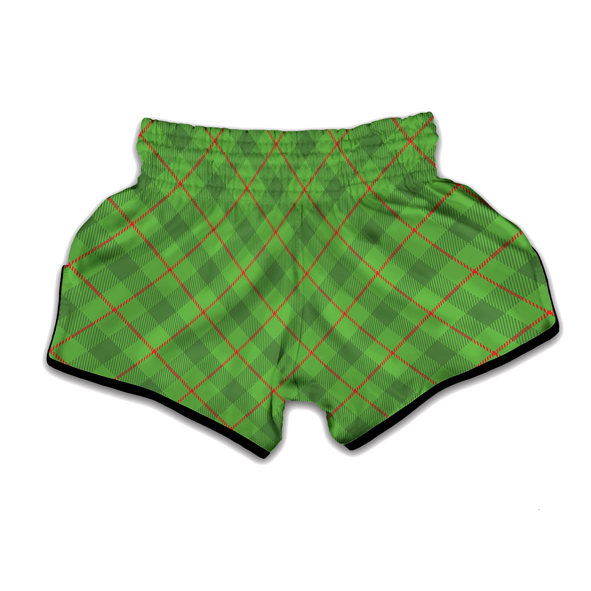 Green And Red Plaid Pattern Print Muay Thai Boxing Shorts