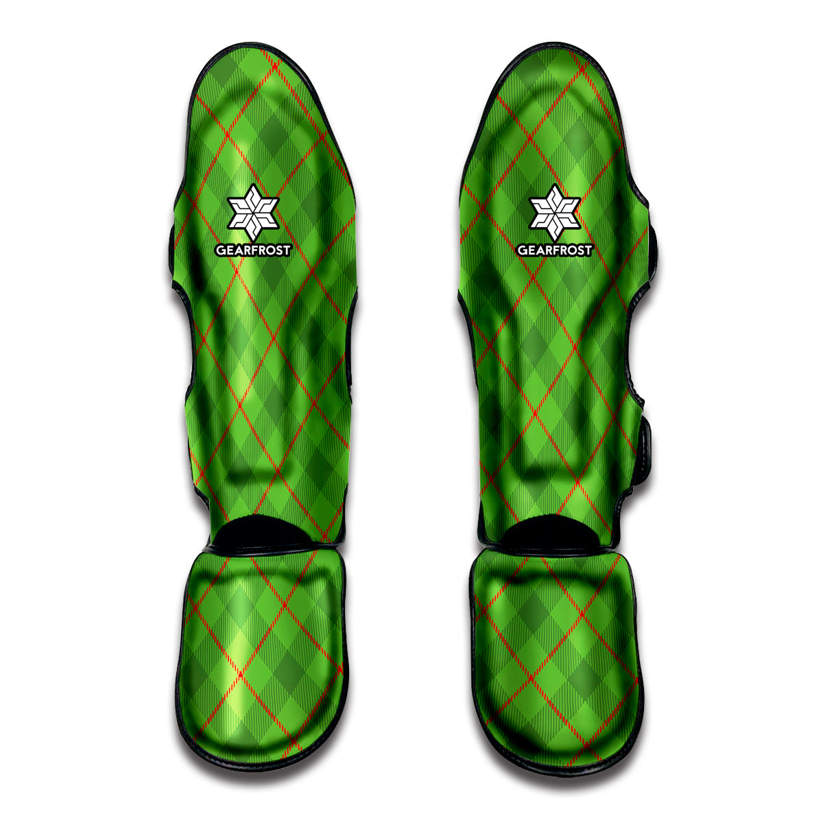 Green And Red Plaid Pattern Print Muay Thai Shin Guard