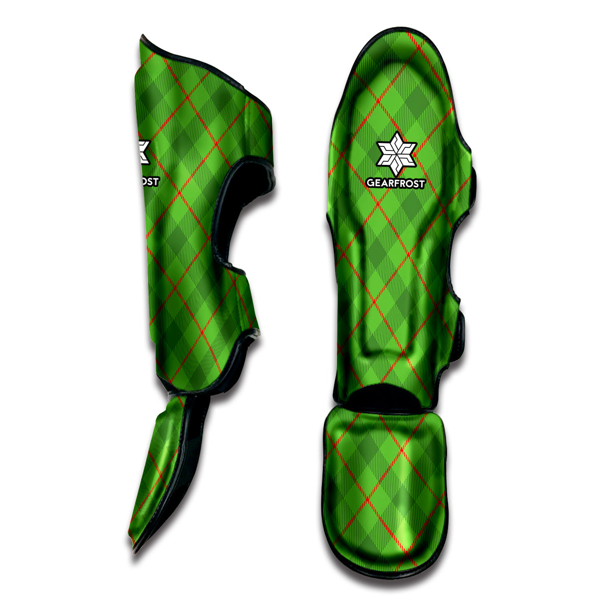 Green And Red Plaid Pattern Print Muay Thai Shin Guard