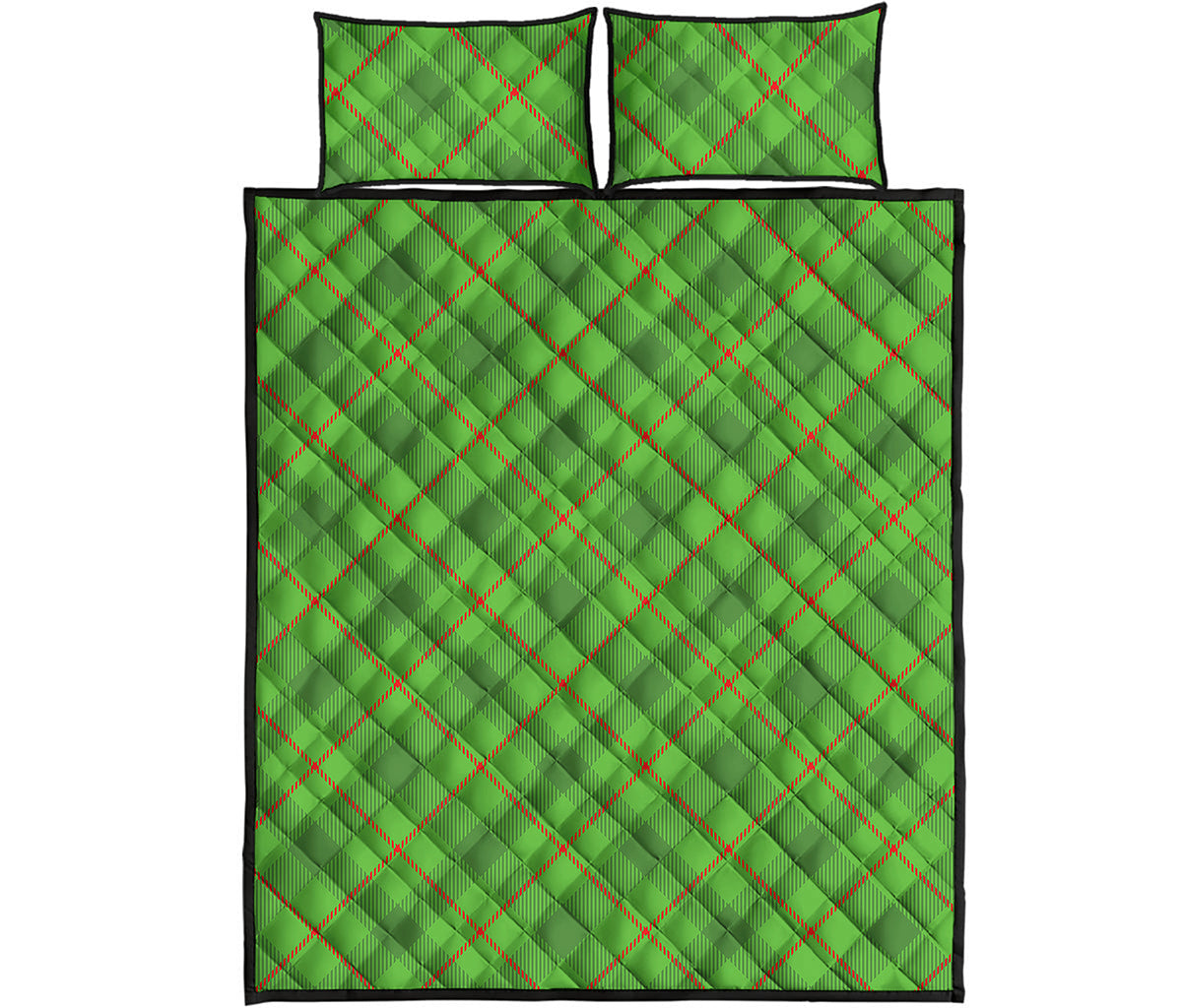 Green And Red Plaid Pattern Print Quilt Bed Set