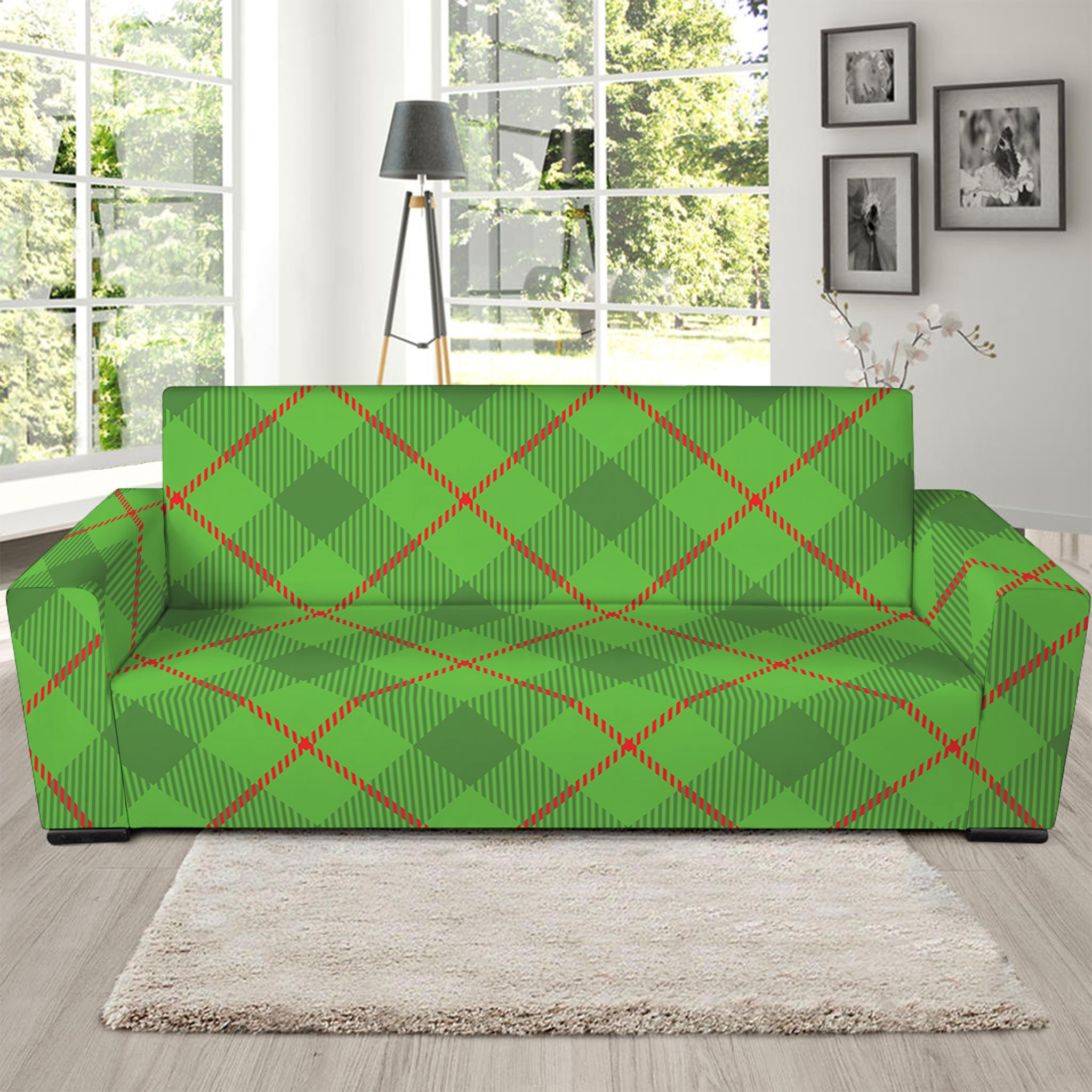 Green And Red Plaid Pattern Print Sofa Slipcover