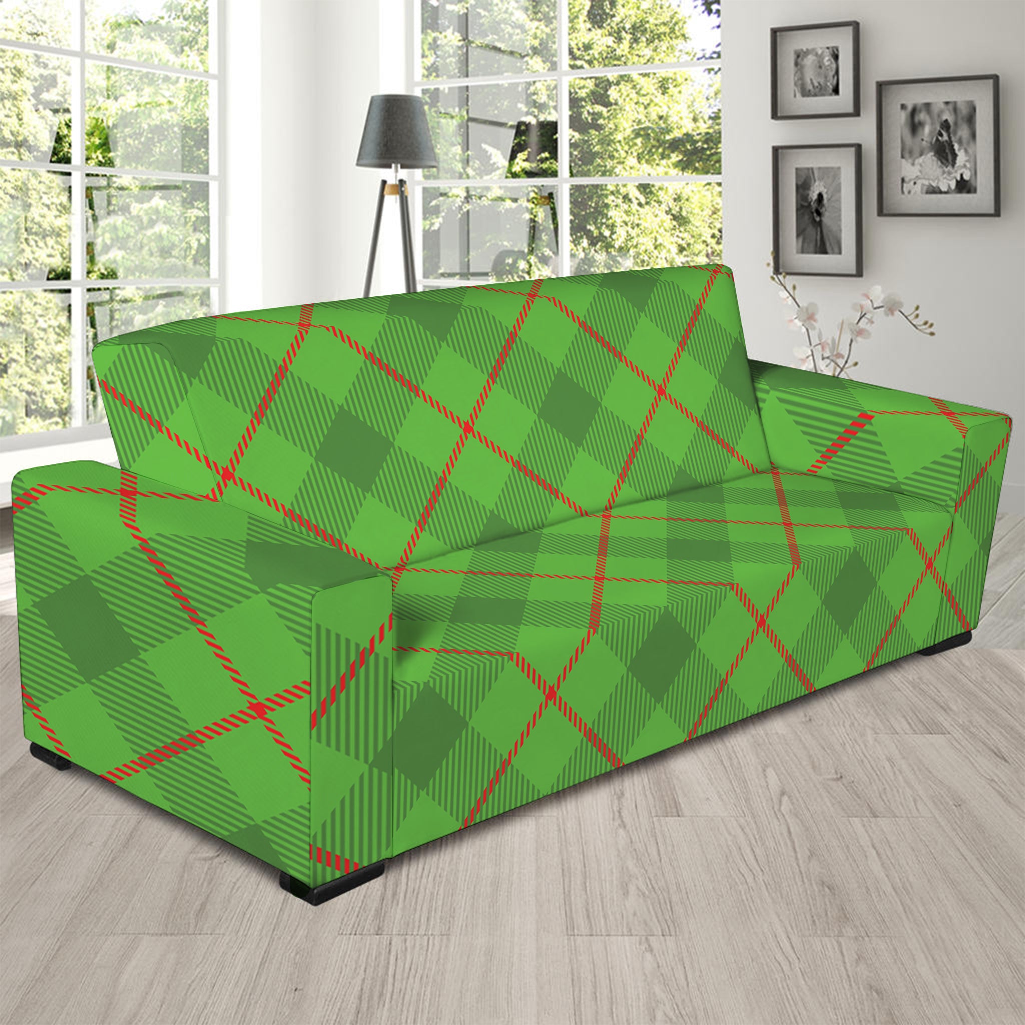 Green And Red Plaid Pattern Print Sofa Slipcover