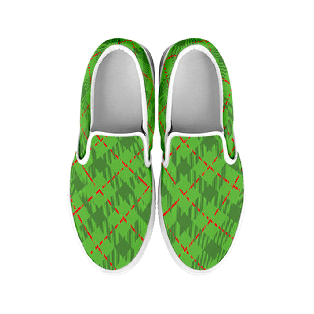 Green And Red Plaid Pattern Print White Slip On Shoes