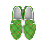 Green And Red Plaid Pattern Print White Slip On Shoes