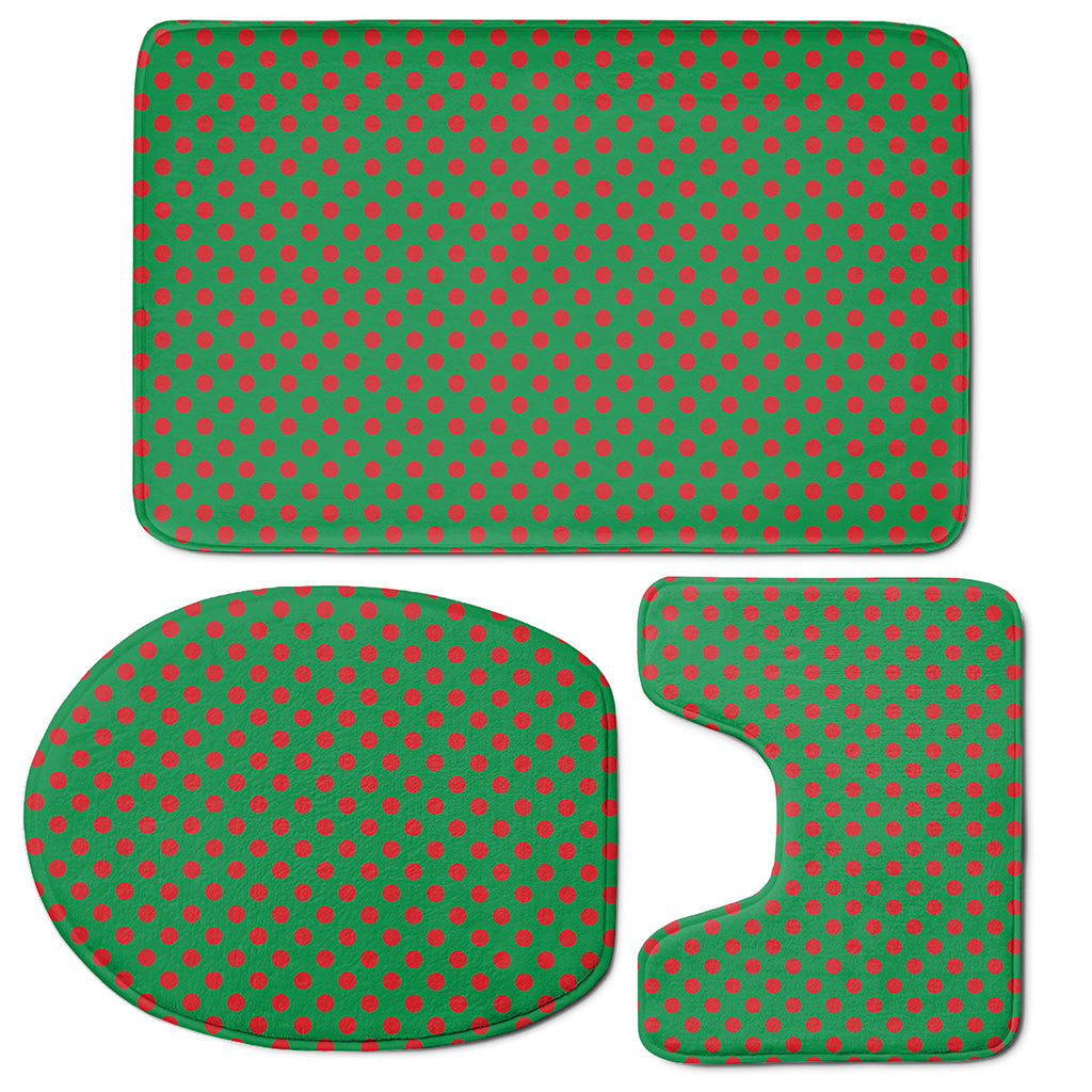 Green And Red Polka Dot Pattern Print 3 Piece Bath Mat Set