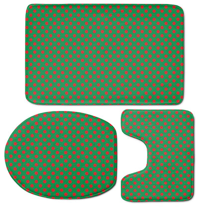 Green And Red Polka Dot Pattern Print 3 Piece Bath Mat Set