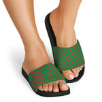 Green And Red Polka Dot Pattern Print Black Slide Sandals