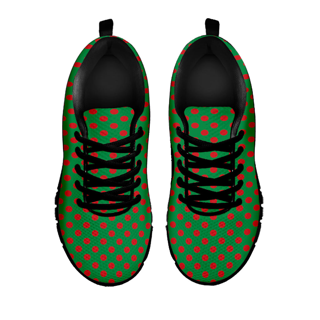 Green And Red Polka Dot Pattern Print Black Sneakers
