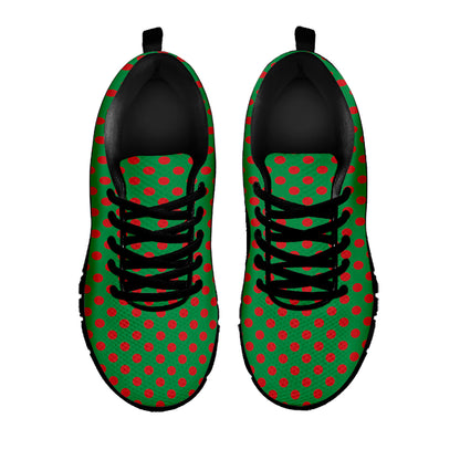 Green And Red Polka Dot Pattern Print Black Sneakers