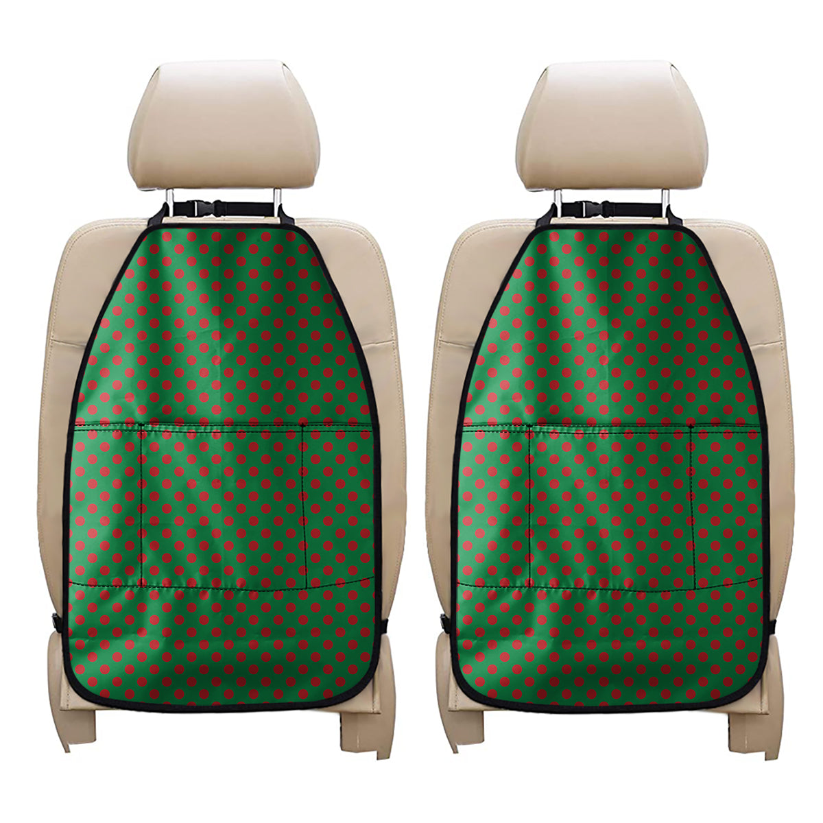 Green And Red Polka Dot Pattern Print Car Seat Organizers