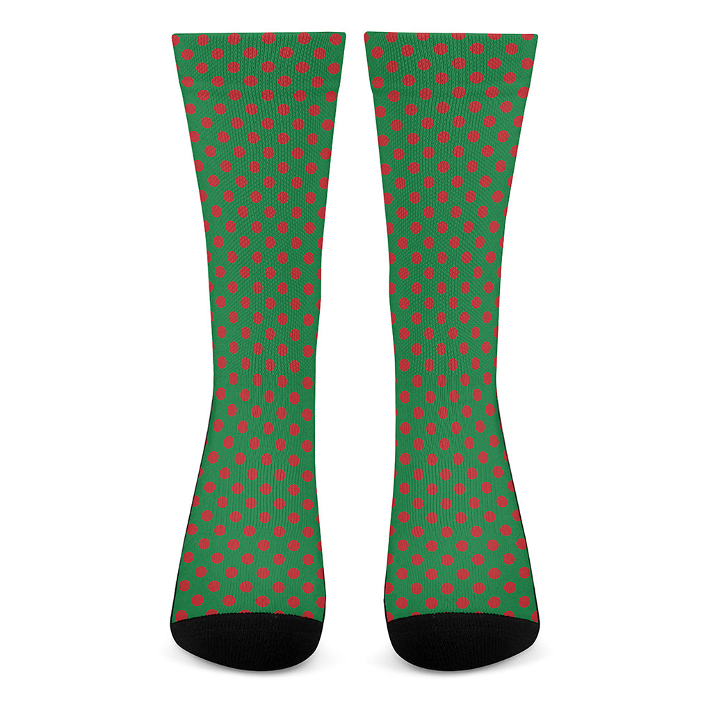 Green And Red Polka Dot Pattern Print Crew Socks