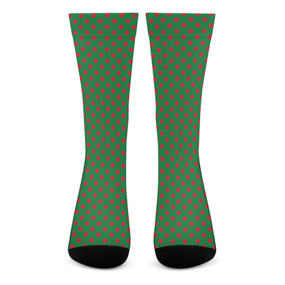 Green And Red Polka Dot Pattern Print Crew Socks