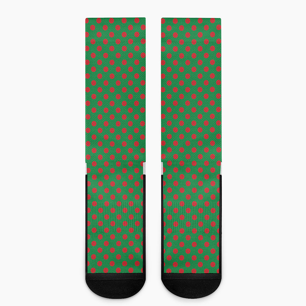 Green And Red Polka Dot Pattern Print Crew Socks