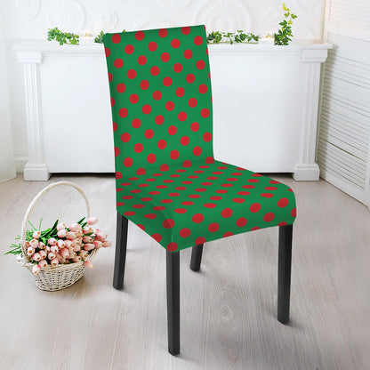 Green And Red Polka Dot Pattern Print Dining Chair Slipcover