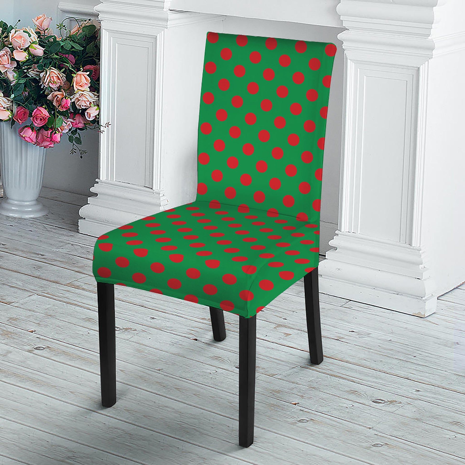 Green And Red Polka Dot Pattern Print Dining Chair Slipcover
