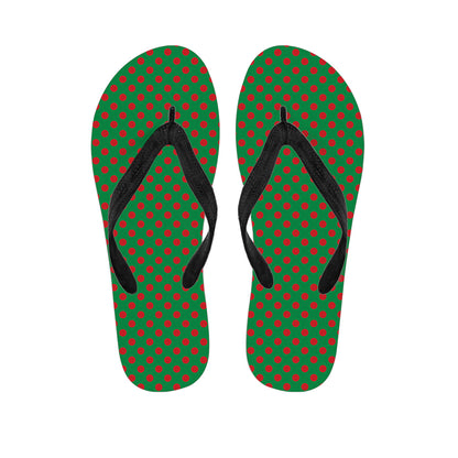 Green And Red Polka Dot Pattern Print Flip Flops
