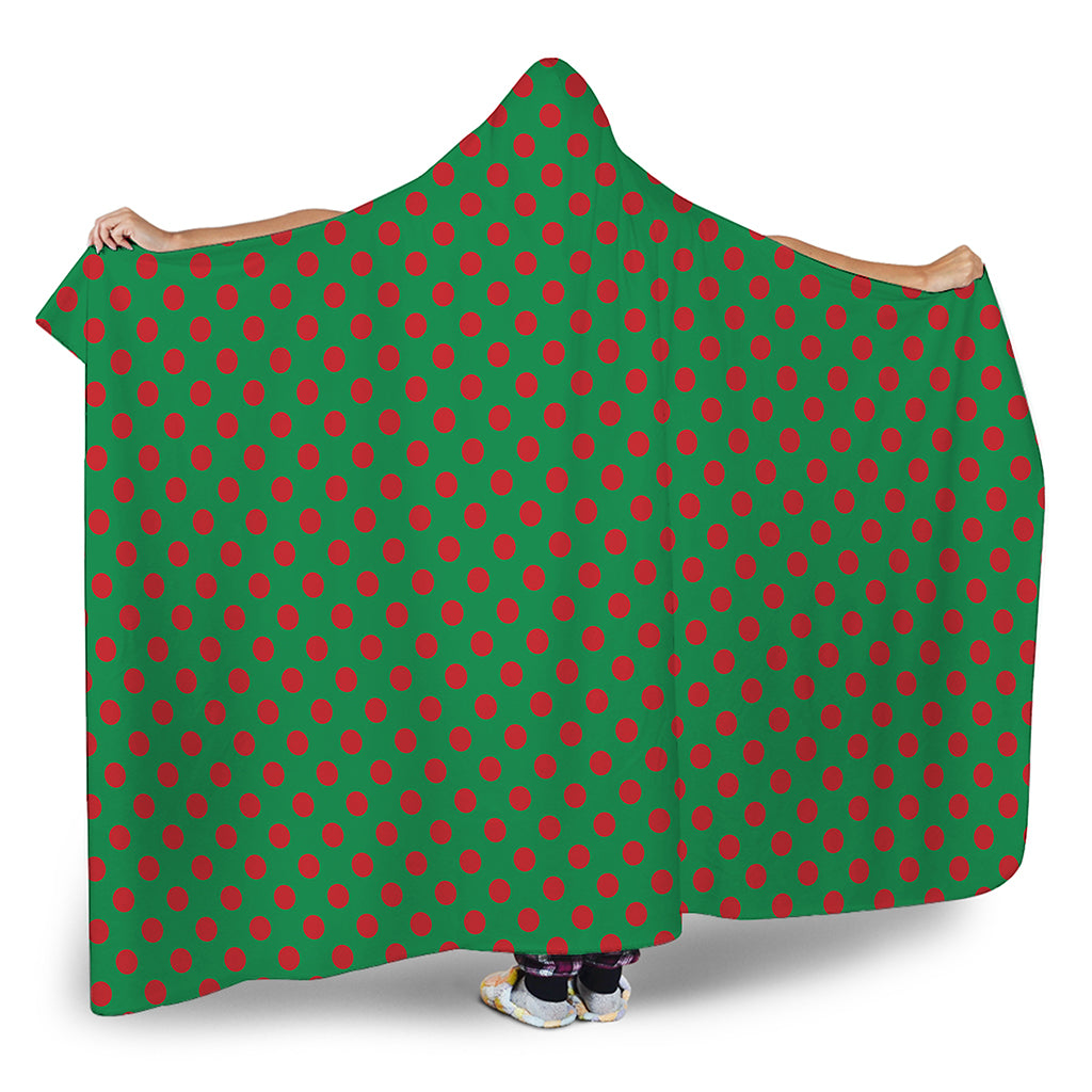 Green And Red Polka Dot Pattern Print Hooded Blanket