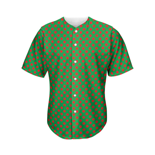 Green And Red Polka Dot Pattern Print Men's Baseball Jersey