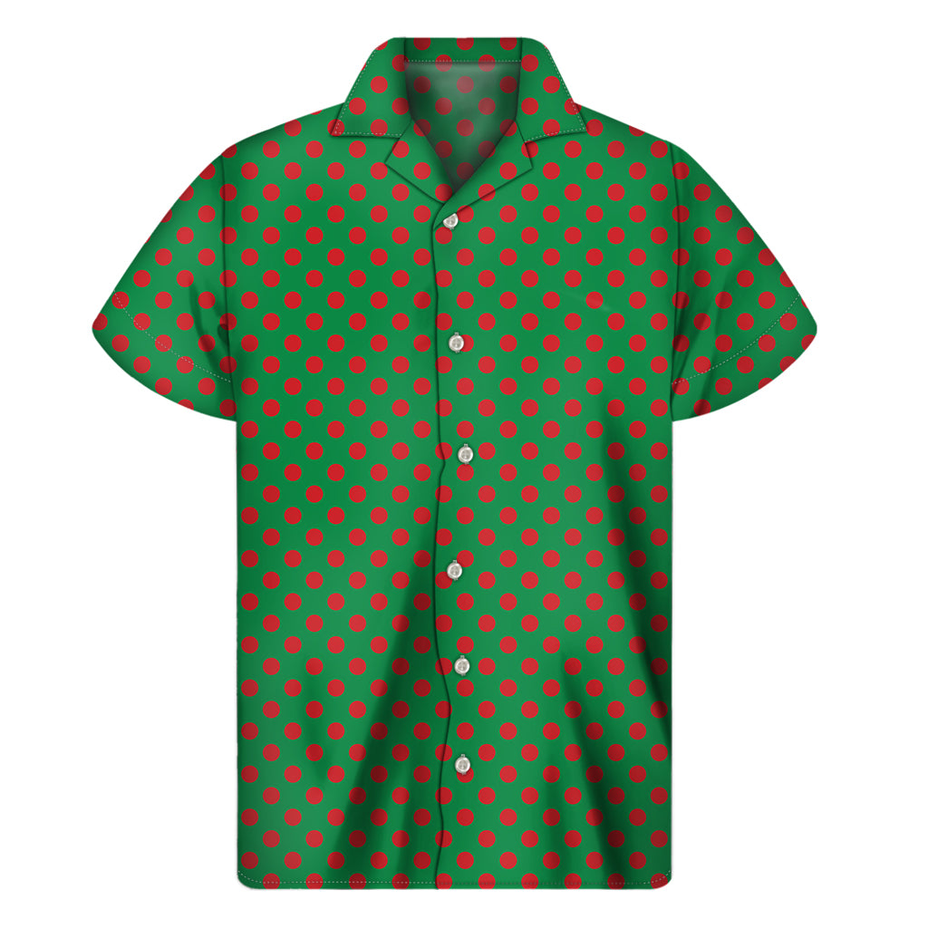 Green And Red Polka Dot Pattern Print Men's Short Sleeve Shirt
