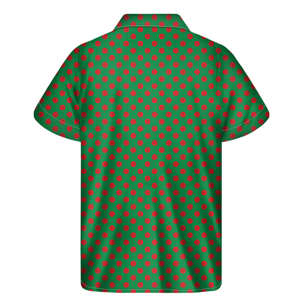 Green And Red Polka Dot Pattern Print Men's Short Sleeve Shirt