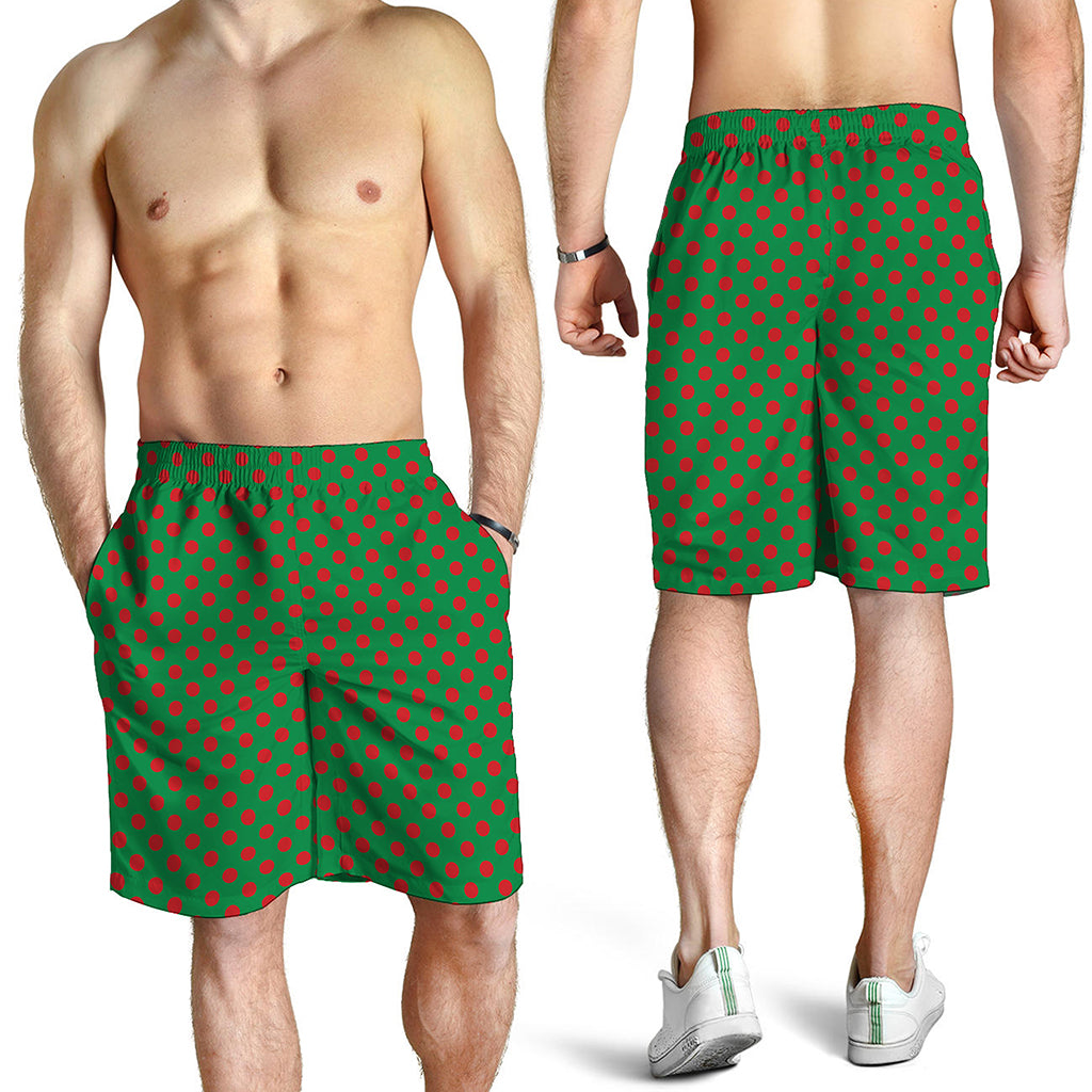 Green And Red Polka Dot Pattern Print Men's Shorts