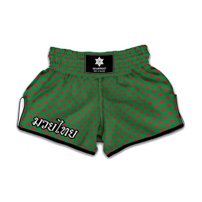 Green And Red Polka Dot Pattern Print Muay Thai Boxing Shorts